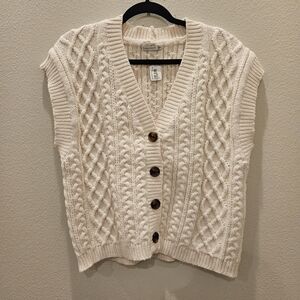 Stacatto Cable Knit Cardigan Sweater Vest Preppy Sz M NWT